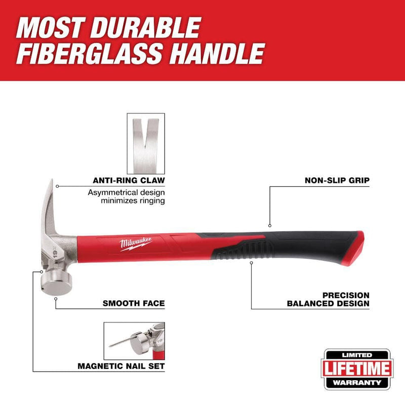 Milwaukee Electric Tool 48-22-9316 Smooth Poly Fiberglass Hammer, 19oz