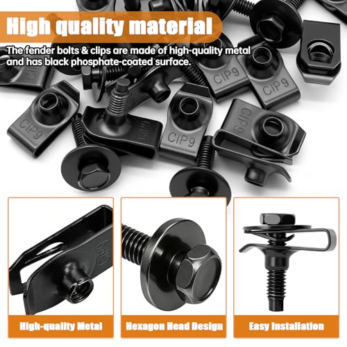 mankk 50PCS M4.2-1.41 (#8) Fender Liner Splash Shield Bolt Screw and Clips and M6-1.0 Fender Liner Screw and U-Nut Clips Kit