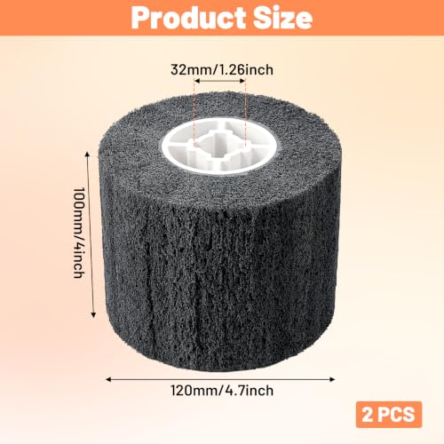 2 Pcs 60 Grit Polishing Drum, 4.7 x 4 Inches Abrasive Wire Drum for Paint Rust Removal, Burnishing Wheel Tool for Metal Wood Plastic Surface Conditioning, Polishing Stripping Tool