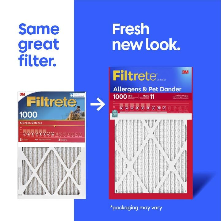 Filtrete 20x20x1 Air Filter, MERV 11, MPR 1000, Allergens & Pet Dander, 3-Month AC and Furnace Filters, Cleaner Air, Reliable Airflow, 4 HVAC Filter (Actual Size 19.68 x 19.68 x 0.81 in)
