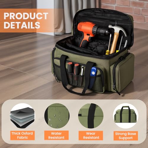 VJI 18" Heavy Duty Tool Bag with Adjustable Shoulder Strap, Green