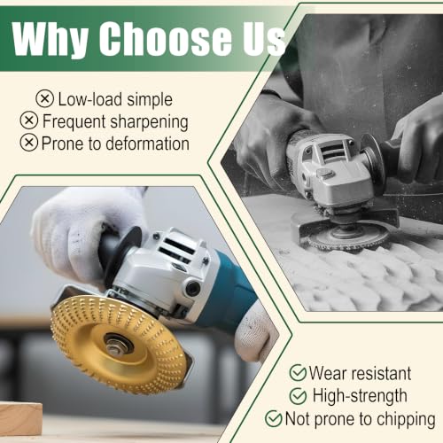 14Pcs Angle Grinder Wood Carving Discs Set, Wood Grinding Wheel for 4" or 4.5" Angle Grinders, Equipped with Rotary Burr & 5/8" Adapter Rings, StumpGrinder Tool Grinding Wheel Shaping Disc