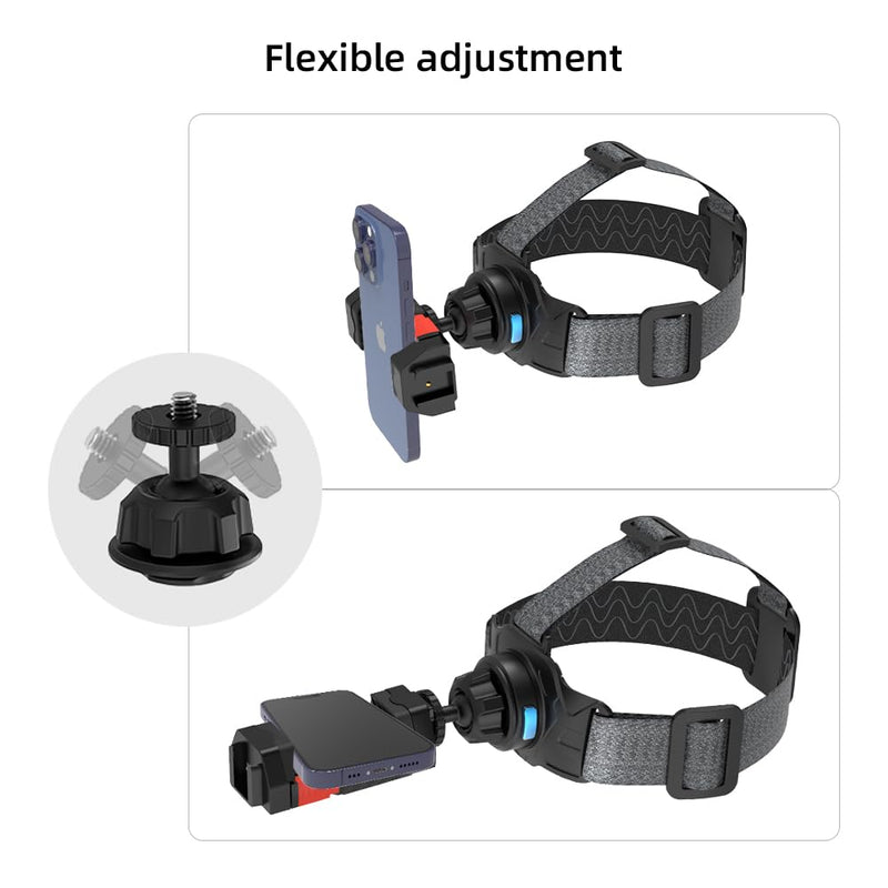 Head-Mounted Mobile Phone Holder,First-Person View Video Outdoor Live Shooting Bracket with Phone Clip(4"-7") for iPhone，Samsung,Huawei, All Smartphones Head Mount Strap