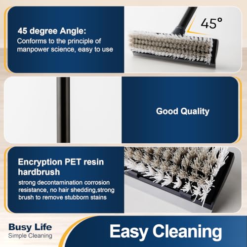 Yocada Floor Scrubber Brush, 2 in 1 Scratching Brush with Stiff Bristles, Shower Scrubber for Cleaning Patio, Bathroom, Garage, Kitchen, Wall, Deck, Tub, Tiles, 50 Inch Handle