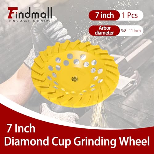 findmall 7 Inch Diamond Cup Grinding Wheel Turbo Row Grinding Wheel Angle Grinder Disc FIt for Grinder Polishing and Cleaning Stone