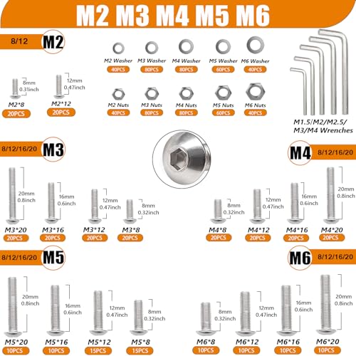 Taiss 910PCS Metric Screw Assortment M2 M3 M4 M5 M6,304 Stainless Steel Button Head Socket Cap+3670PCS Metric Screw Assortment M2 M3 M4 M5 33 Sizes Button & Socket Head Screws