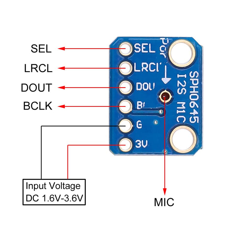 2PCS SPH0645 I2S MEMS Microphone Breakout Sensor Board Module SPH0645LM4H DC 1.6-3.6V