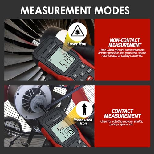 Digital Tachometer, 2 in 1 Speedometer, 3~99999 rpm, Non-Contact and Contact Range of 3~19999 RPM Speedometer, MAX/MIN/AVG/Hold Data, Speed Sensor for Car Engine Tool 2-in-1 Contact & Contactless