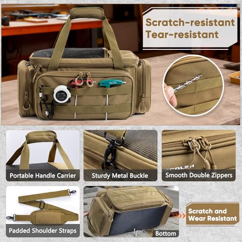 Tool Bag Organizer with Strong Magnets, Tactical Tool Tote for Electricians Khaki Medium