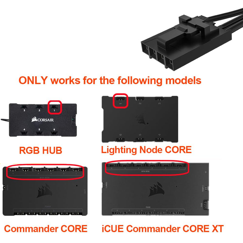 4 Pin to 3 Pin RGB Adapter for Corsair RGB HUB, Lighting Node CORE, Commander CORE and iCUE Commander CORE XT, Converter to Standard 5V 3 Pin ARGB Fan Device