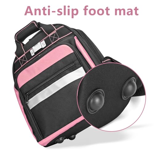 Men/Women Tool Bag Backpack, Heavy Duty Tool Backpack with Round Molded Base, 1680D Professional Level Durable Multi Pockets Tool Organizer for Electricians & Home Repair (Pink) Pink