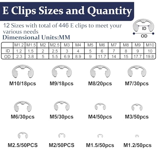 ZQZ 840Pcs C Clips Assortment (M5-M16) and E Clips Assortment Set (2.0mm-12mm) ZQZ 850Pcs C Clips Assortment Kit(M3-M14) and E Clips Assortment Kit(1.2mm-10mm)