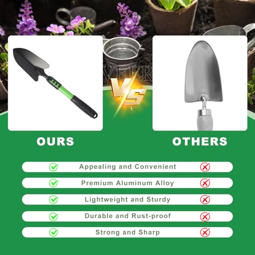 Garden Tools Set, 4 Pack Gardening Tools, Stainless Steel Heavy Duty Hand Cultivator, Hoes, Spade Shovel, for Planting Weeding Digging, Gardening Gifts for Women, Green