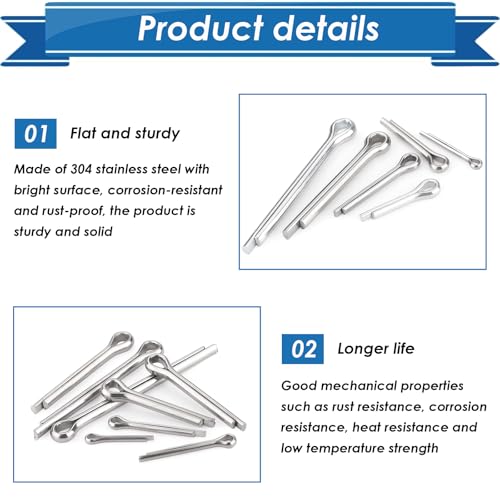 230Pcs Cotter Pin Assortment Kit - 304 Stainless Steel 12 Sizes Cotter Pin Set for Hitch Pin Lock Systems