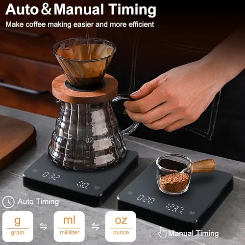 OBEST Rechargeable Mini Coffee Scales with Timer, 3kg/0.1g Accurate Barista Espresso Scale for Drip Coffee Pourover, Small Coffee Machine Scales, Digital Weighing Scale with Auto Tare black