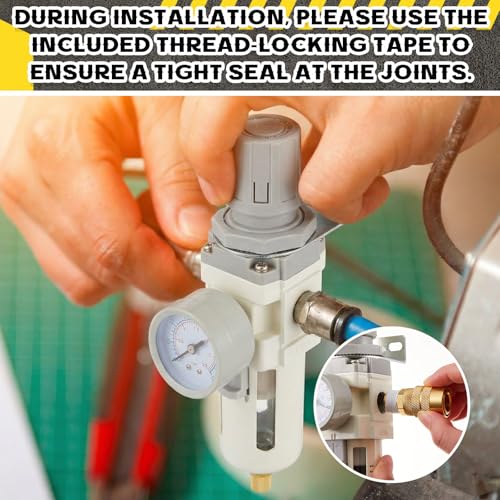 Tuanse Manual Drain, Npt Compressed Air Filter Regulator, Piggyback Combo, 5µM Brass Element, Poly Bowl, Metal Bracket & Fittings, 0-150 Psi Gauge, for Spray Painting(Fiber Filter Element,3/8" Npt) 3/8" Npt Fiber Filter Element