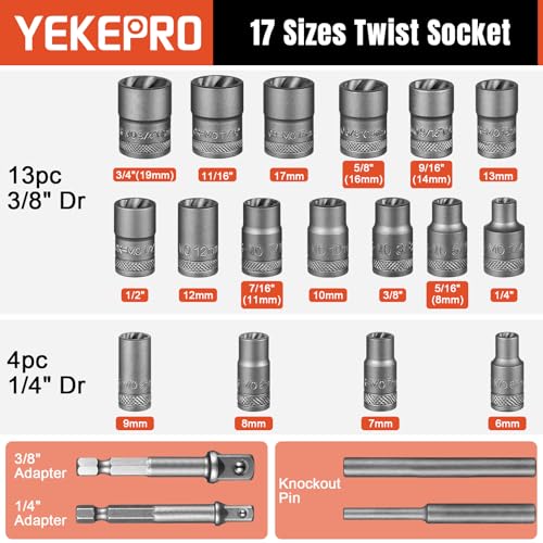 21PCS Bolt Extractor Set, 3/8" & 1/4" Drive Nut Remover 3/8''&1/4'', 21pcs