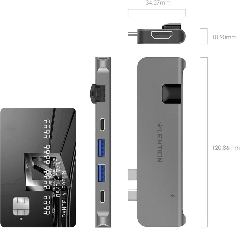 LENTION USB C Hub with Thunderbolt3(PD+Data Transfer+Video Output), 4K HDMI, USB 3.0, Gigabit Ethernet Mac Adapter Compatible 2016-2023 MacBook Pro, Mac Air, More (CS65, Space Gray)