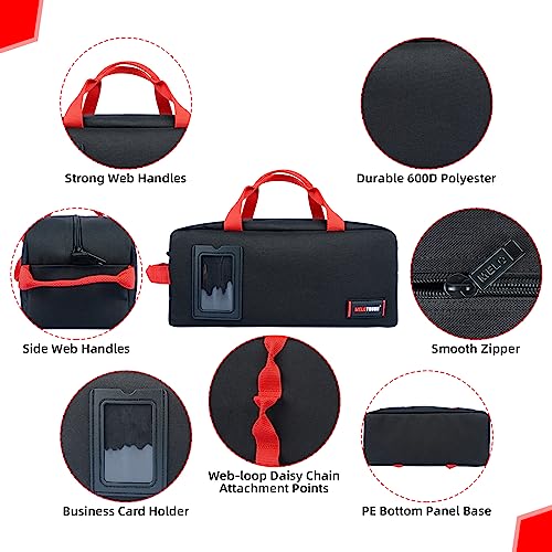 MELOTOUGH Small Canvas Tool Bag Tool Tote Bag with Zipper Utility 14 Inch Tool Organizer Bags for Electrician,Construction,Plumbing,HAVC(Black&Grey)
