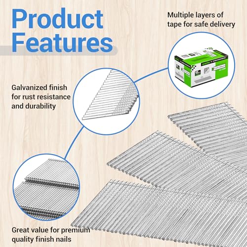 meite 15 Gauge 34 Degree Finish Nails Set 1-3/4 Inch & 1-1/4 Inch Galvanized Angled Finishing Nails Kit for Finish Nailer Gun - Cabinet Crown Baseboard Triming