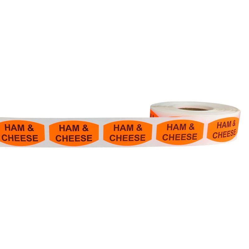 Ham and Cheese Grocery Store Food Labels .75 x 1.375 Inch Oval Shape 500 Total Adhesive Stickers 0.75 x 1.375" Oval