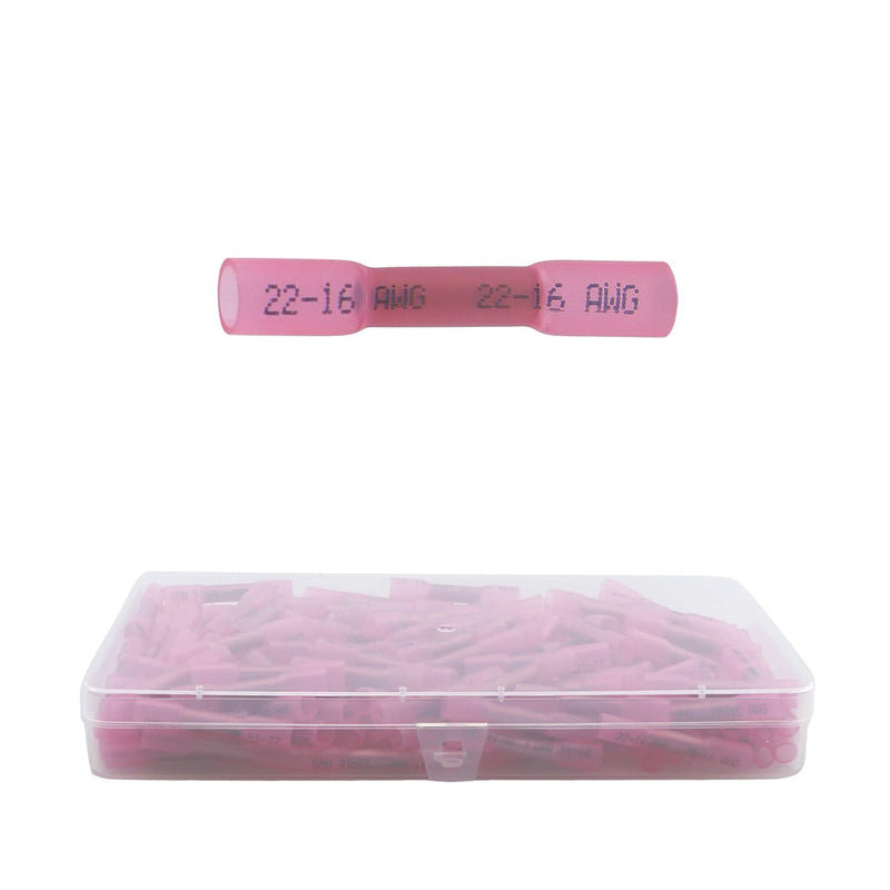 Pack of 150 cable connector set, butt connector with heat shrink tube, waterproof, butt connector for cable, wire, car crimp connector, crimp connector (22-16AWG) red)