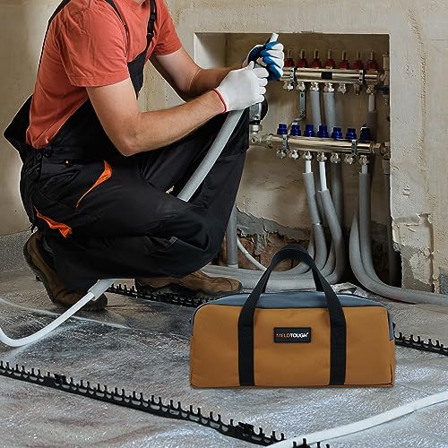 MELOTOUGH Canvas Tool Bag 14 Inch Tool Tote Bag with Zipper Heavy Duty Portable Tool Organizer Bag for Electrician,Carpenter,Mechanic,Plumbing(Tan)