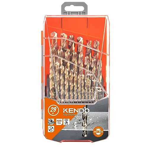 KENDO M35 Cobalt Drill Bit Set for Metal, 29PCS 1/16-1/2 Inch 29 pcs Cobalt