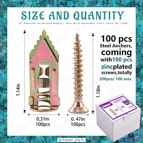 Swpeet 200Pcs Drywall Self-Drilling Anchors with Screws Kit + 120Pcs Plastic Self Drilling Drywall Anchors