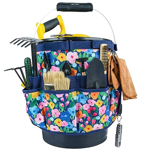 MELOTOUGH Bucket Caddy Organizer Bucket Tool Organizer for Garden Tools Fit 3.5 to 5 Gallon Bucket, Mini Kneeling Pads with Badge Reel for Work, 1" Thick Soft NBR Foam Kneeling Pad