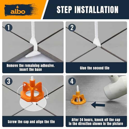 ALBO Tile Leveling System Base Plates 1/8" - 250 PCS - Professional Floor & Wall Spacers, Anti-Lippage Installation Clips for All Tile Formats, Self-Leveling Spacer System nova Spacer 1/8" 250 PCS