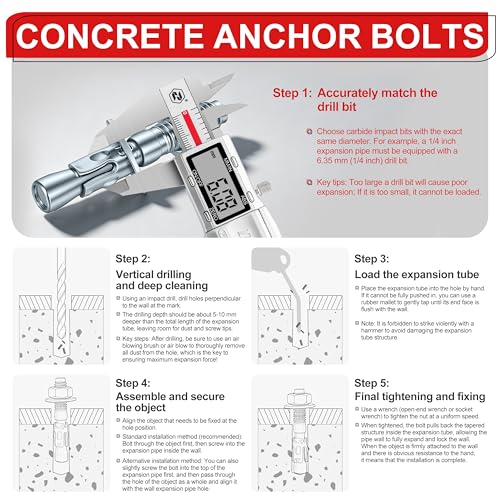 1/2 x 3-3/4 inch Wedge Anchors, 12 pcs Concrete Screw and Anchor Kit, Galvanized Concrete Anchors, Concrete Wall Anchors and Brick Anchors, Suitable for Concrete Floors and Walls 1/2 x 3-3/4In