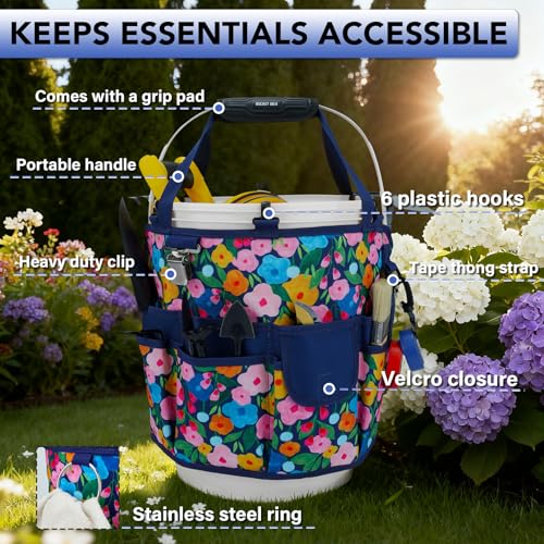 KUNN Garden Tool Belt,Durable Adjustable Tool Belt Waist Pouch with 4 Pocket for Women Men Gardeners Florist Army Green + 18-Pocket Bucket Tool Organizer | Heavy-Duty 5 Gallon Bucket Caddy