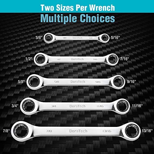 DURATECH Double Box End Ratcheting Wrench Set, SAE, 5-Piece, 5/16" to 7/8" 5-Piece Wrench Set, SAE, with EVA