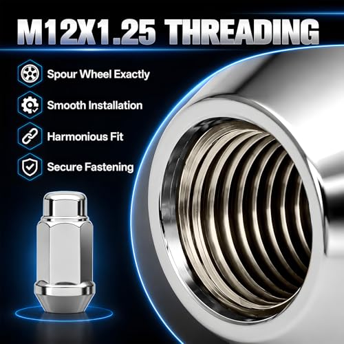 HALNAR 20pcs M12x1.25 Wheel Lug Nuts Set Chrome Closed End 3/4" Hex 1.72" L