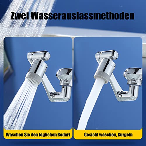 1080 Degree Rotating Multifunctional Extension Tap, Yrakozin Tap Attachment with 2-Way Adjustable Aerator for Kitchen Bathroom, 1440° Tap Extension with Aerators - Silver Messing + Silikon