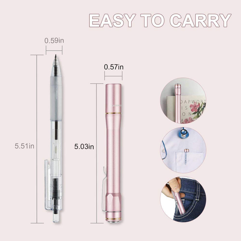LUMINTOP IYP365 LED Penlight, Super Bright High Color Rendering Nichia LED Aluminum Alloy Pen Light for Diagnostic, IPX-8 Waterproof, 3 Modes, Powered By 2AAA Battery Pink