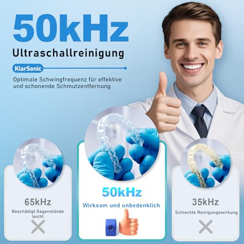 Ultrasonic Cleaner Dental Pod with 50 kHz, 250 ml Cleaning Device with 6 UV Disinfectant Lamps for Braces, Splints, Retainers, Dentures, Prostheses, Aligners & Jewellery