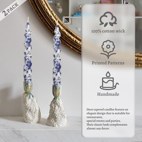 Taper Candle Sticky Dots - White Wax Candle Adhesive Dots & Unscented Floral Taper Candle Spiral Candlesticks