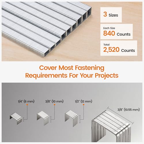 meite 3/8" Galvanized T-50 Staples - 5,000 Counts and Assorted 3 Sizes (1/4", 3/8", 1/2") Stainless Steel T-50 Staples - 2,520 Counts