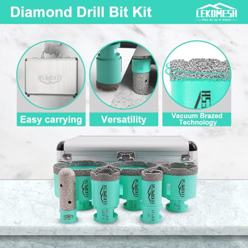 Diamond Core Drill Bits Set 6pcs Tile Hole Saw Kit for Porcelain Tile Ceramic Marble Brick Concrete with 5/8-11 Thread(25/35/50/65/75mm+20mm Finger Bit)