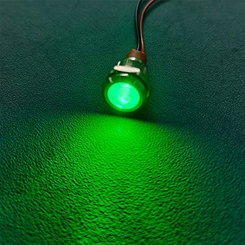 GUUZI 12mm LED Indicator Light 12-24V Waterproof Signal Light Metal Plate LED Indicator Signal Light Plate Mount Flat Head with Wires Silver Housing (Green, 4 Pack) Green