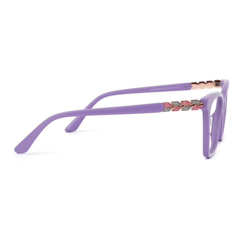 VOOGLAM Oversized Square Frame Fashion Glasses Anti-blue Light Women Wheat Head Rhinestones-7264 Purple Non-prescription Clear Lens