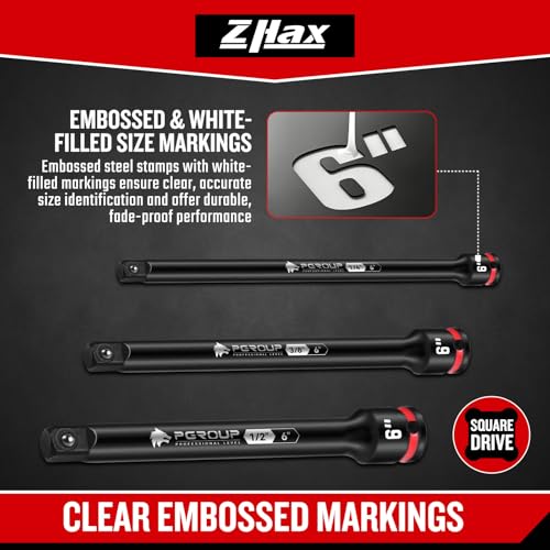 ZHAX 9 Pieces Impact Extension Bar Set, 1/4", 3/8" and 1/2" Drive Socket Extension, Embossed Size Marking, CR-MO Steel for Auto Repair 1/4"+3/8"+1/2" Drive