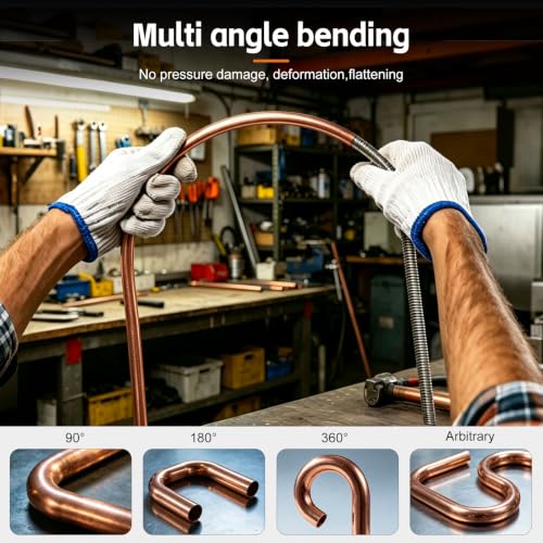 Tnisesm 6-in-1 Copper Tube Bender Set, 1/4" 5/16" 3/8" 1/2" 5/8" 3/4" Copper Pipe Bender Tool Kit, 43in Long Manual Kink-Free Bending Spring for HVAC, Plumbing, Refrigeration & DIY Projects 43in/110cm