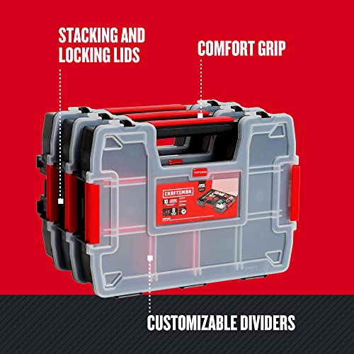 CRAFTSMAN Storage Organizer, Small Parts Organizer, 3-Packs with 10-Compartments, Lid Includes Secure Latch (CMST60964M) 3 Pack (11.5" L x 2.5" W x 8.5" H) Triple Pack