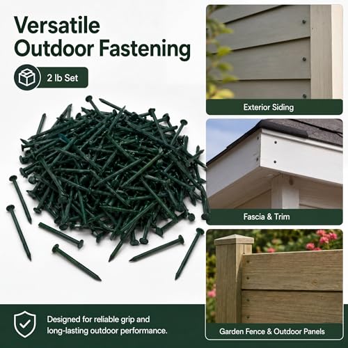 2lb Boxes 1-1/4" Green Painted Siding Nails, Smooth Shank 304 Stainless Steel Fascia Cover and Panel Vinyl Siding Nails, About 1200 Pcs for Exterior and Industrial Supplies 1-1/4"