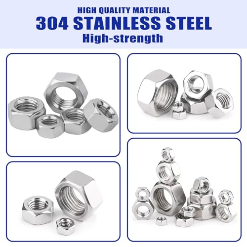 511 PCS SAE and Metric Stainless Steel Hex Nut Assortment Kit,2#56 4#40 6#32 8#32 10#24 10#32 12#24 1/4-20 5/16-18 3/8-16 7/16-14 1/2-13 M2 M2.5 M3 M4 M5 M6 M8 M10 M12(SAE&Metric) SAE&Metric