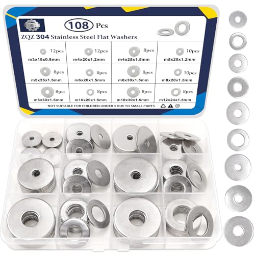 ZQZ 405 Pcs SAE Hex Nuts Assortment Kit + ZQZ 108Pcs Flat Washers, 304 Stainless Steel
