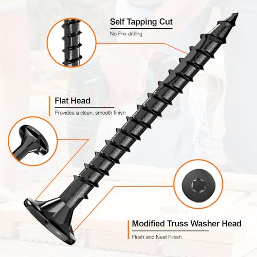 #8 x 1-1/2” Deck Screws, 250Pcs Star Drive Wood Screws 1-1/2 Inch Black 250
